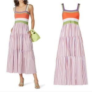 Tanya Taylor White Multicolor Striped Claudia Dress Size Medium